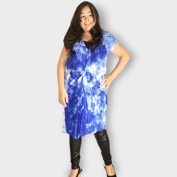 LOVE RICHE WOMENS BLUE AND WHITE TIEDIE DRESS SIZE MEDIUM - Picture 5 of 6